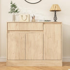 Housoul Shoe Cabinet Storage with 3 Doors, Freestanding Shoe Cabinet with Drawer & Adjustable Shelves, Wooden Shoe Organizer for Entryway, Hallway,Natural