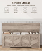 51.2" Storage Chest, Extra Large Storage Bench with 2 Safety Hinges, Storage Trunk Supports 330 lb, Wooden Blanket Storage for Bedroom, livingroom, entryway, Greige