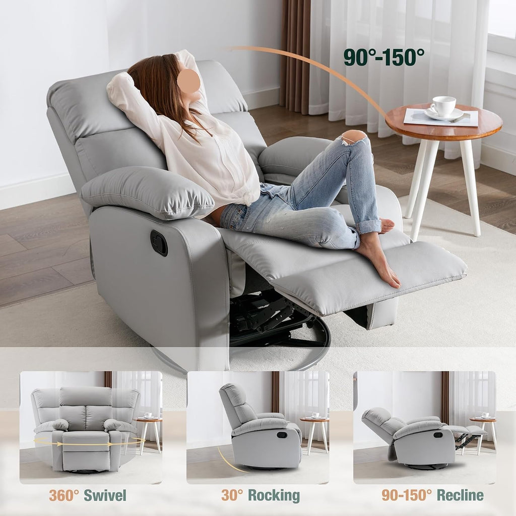 Swivel Rocking Recliner Chair with Thick Padded Armrests Comfortable Recliners Chairs for Small Spaces Living Room Bedroom Nursery