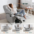 Swivel Rocking Recliner Chair with Thick Padded Armrests Comfortable Recliners Chairs for Small Spaces Living Room Bedroom Nursery