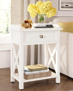karlott 28" Nightstand with Charging Station, Solid Wood Night Stand with Pre-Assembled Drawer, Painted Bedside Table with Storage Shelf, Farmhouse End Side Table for Bedroom, Living Room, White