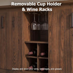 Buffet Sideboard with Storage, 55" Large Kitchen Storage Cabinet with 4 Doors, Wine Rack & Glass Holder, Farmhouse Wood Coffee Bar Buffet Table with Shelves for Kitchen, Dining Room, Walnut