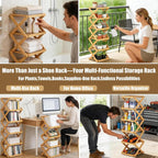 The 9-Tier No-Assembly Bamboo Rack, 2-9 Foldable Tier Bamboo Rack, Space-Saving Organizer for Shoes, No Assembly Narrow Shoe Shelf for Entryway Closet Dorm (Natural, 9 Layers)