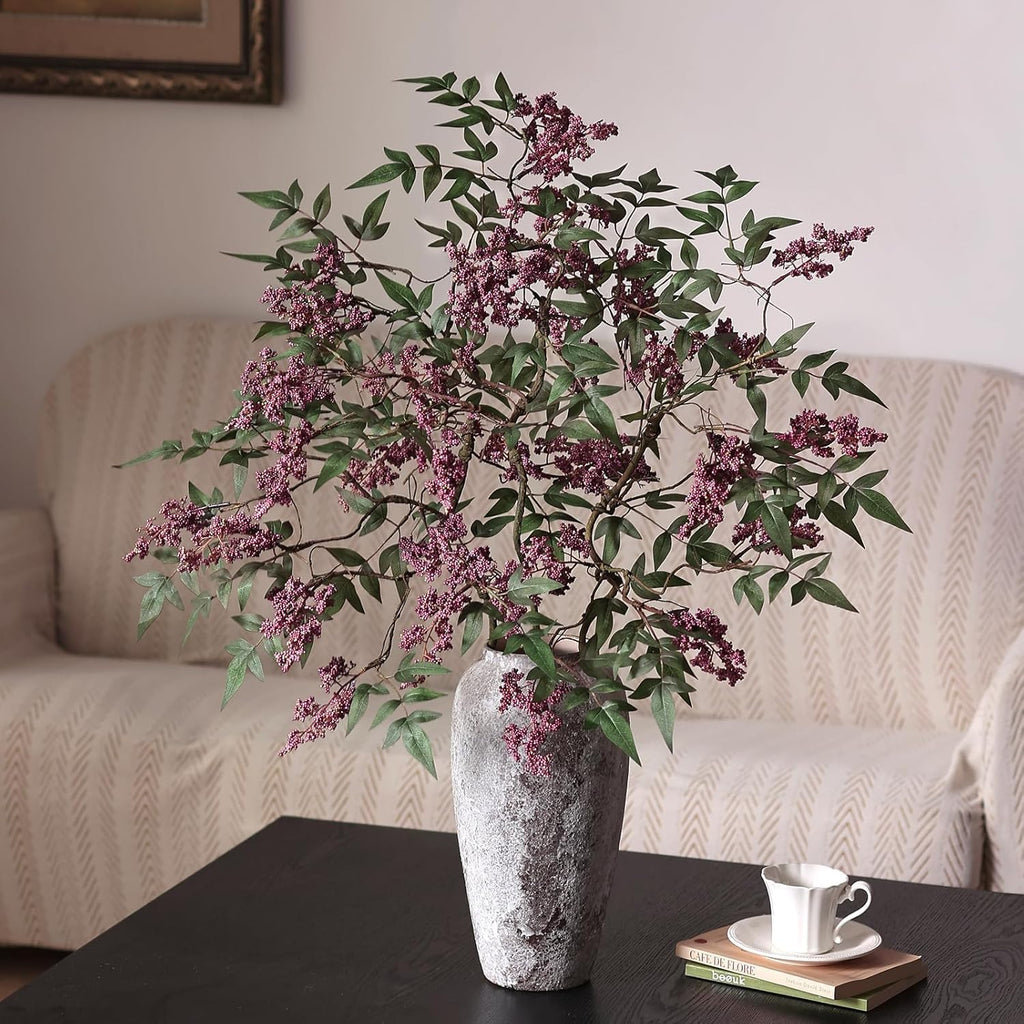 Juxdp 36" Artificial Nandina Berry Stem for Vase - 2 Pcs Realistic Faux Berry Spray, Fake Plant Branches with Stems for DIY Bouquet, Shower, Mantel, Home Decor (Dusty Plum)