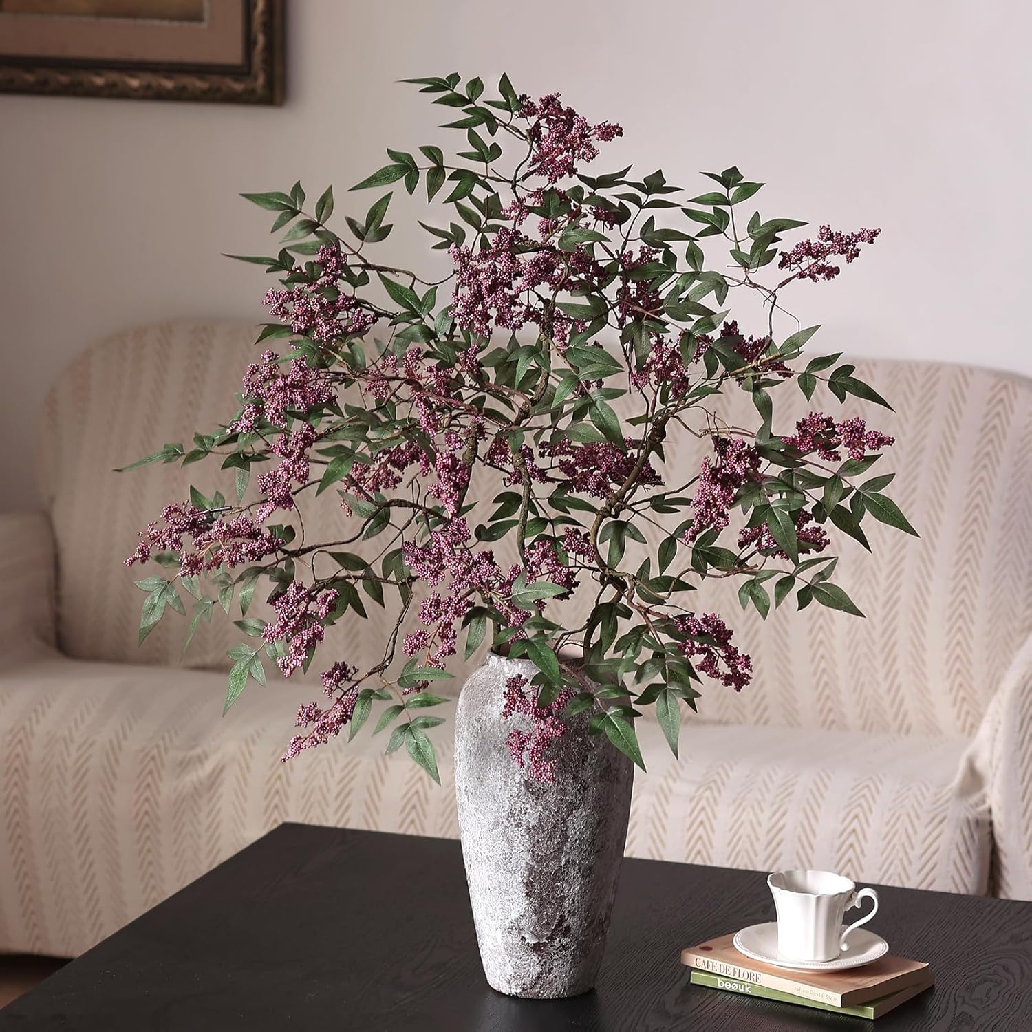 Juxdp 36" Artificial Nandina Berry Stem for Vase - 2 Pcs Realistic Faux Berry Spray, Fake Plant Branches with Stems for DIY Bouquet, Shower, Mantel, Home Decor (Dusty Plum)