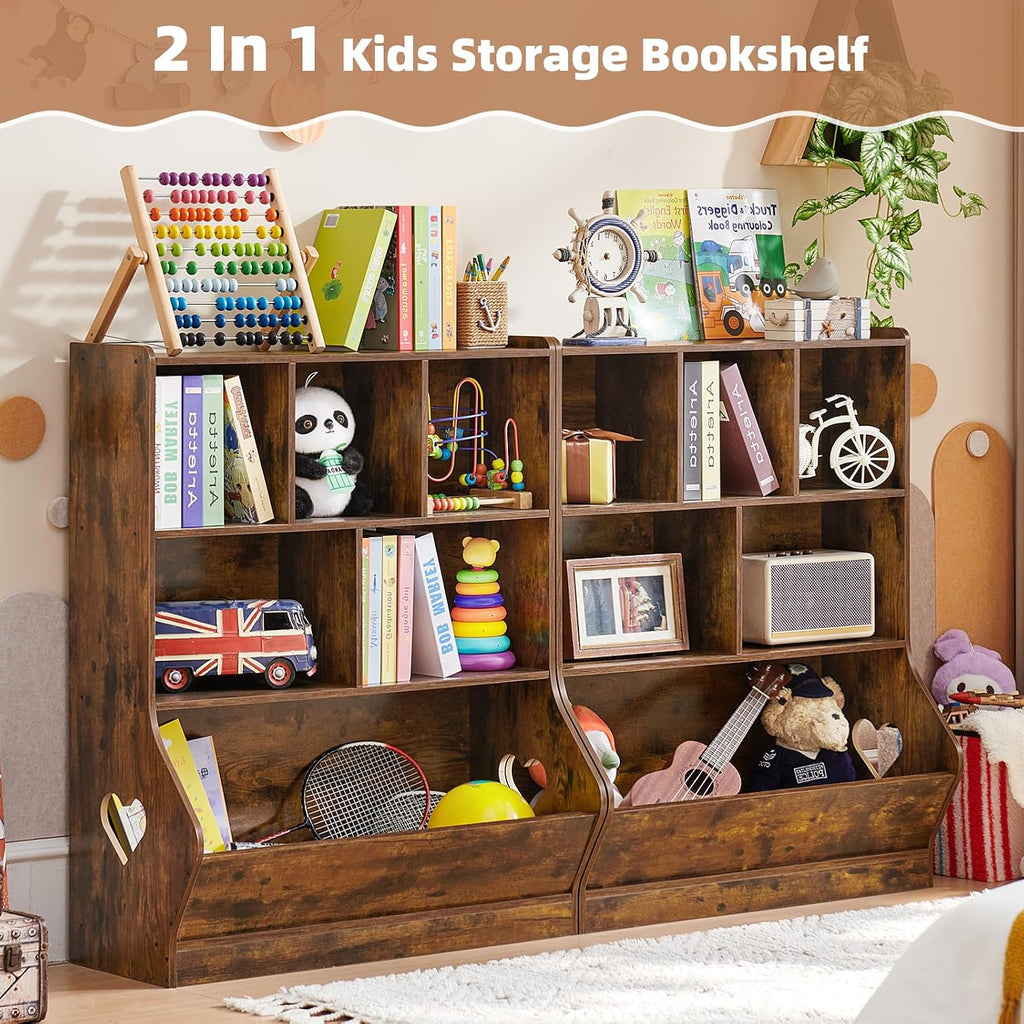 Lerliuo Kids Toy Storage Organizer, 3 Tier Children Small Bookcase and Bookshelf, Toddler 7 Cubby Toy Storage Cabinet, Toy Shelf for Playroom, Bedroom, Living Room, Nursery, School 29.53'' H (Brown)
