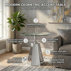 FT Global Round Glass Side Table, 19.7" Clear Tempered Glass Top with Chrome Polished Stainless Steel Base, Tool-Free Assembly Modern Accent