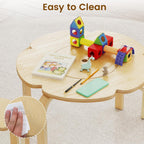 Olakids Kids Table and Chair Set, Wooden Toddler Activity Desk with Center Storage Basket, Ideal 3-Piece Children Furniture for Art Crafts Playing Eating Drawing Reading
