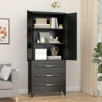 SteeLoong 75" Kitchen Pantry Cabinet with 3 Drawers,Metal Storage Cabinets with Doors and 2 Adjustable Shelves,Black Kitchen Cabinet with 2 Gold Handles,Food Cupboard for Livingroom, Bathroom,Pantry