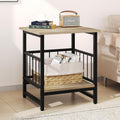 EazeHome 18" Square End Table with Storage Shelf, 2 Tier Rustic Side Table Nightstand for Living Room, Bedroom, Wooden Tabletop with Metal Frame, Gray
