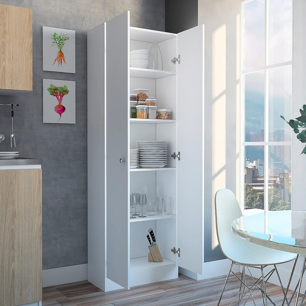 CIATRE Multistorage Pantry Cabinet, 5-Shelf Double Door Storage Organizer – White Particle Board, Slim Design for Kitchen/Laundry Room