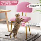 VECELO Dining Chairs Set of 2, Upholstered Kitchen Chairs with Extra Thick Cushion & Sturdy Metal Frame, Faux Leather Chairs for Vanity, Kitchen, Living Room, Pink