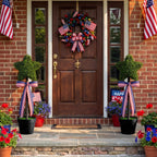 2 Pack Patriotic Star Topiary Tree 21.6"-32.6'' Large Star Shaped Artificial Plant Decor for Indoor and Outdoor Patriotic 4th of July Memorial Day Garden Porch Yard Decorations
