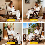YZ HOME Rocking Chair Cushion, Set of Thicken Seat & Back Chair Cushions with Memory Foam, Non-Slip Chair Pad with Ties for for Indoor&Outdoor Rocker, Beige, 22x17x5/17x17x5