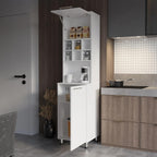 19.6"D*19.7"W*80.3"H Corner Freestanding Kitchen Pantry with Dawer, 2 Shelves & 2 Single Doors, 6 Compartments, Rectangular Wood Storage Cabinet, Modern, for Living Room, Dining Room, White