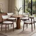 Dining Chairs Set of 4, Wooden Upholstered Dining Room Chairs with Curved Backrest, Mid Century Modern Fabric Kitchen Chairs, Cream & Walnut Legs