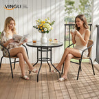 VINGLI Round Patio Table with Umbrella Hole, 32" Outdoor Dining Table Steel Tempered Glass Patio Tables Round Outdoor Tables for Balcony Garden Deck