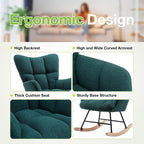 Rocking Chair Nursery Glider Recliner, Teddy Upholstered Nursing Chairs with Soft Seat Cushion Comfortable Armrests High Backrest for Bedroom Reading Living Room, Easy Assembly, Green