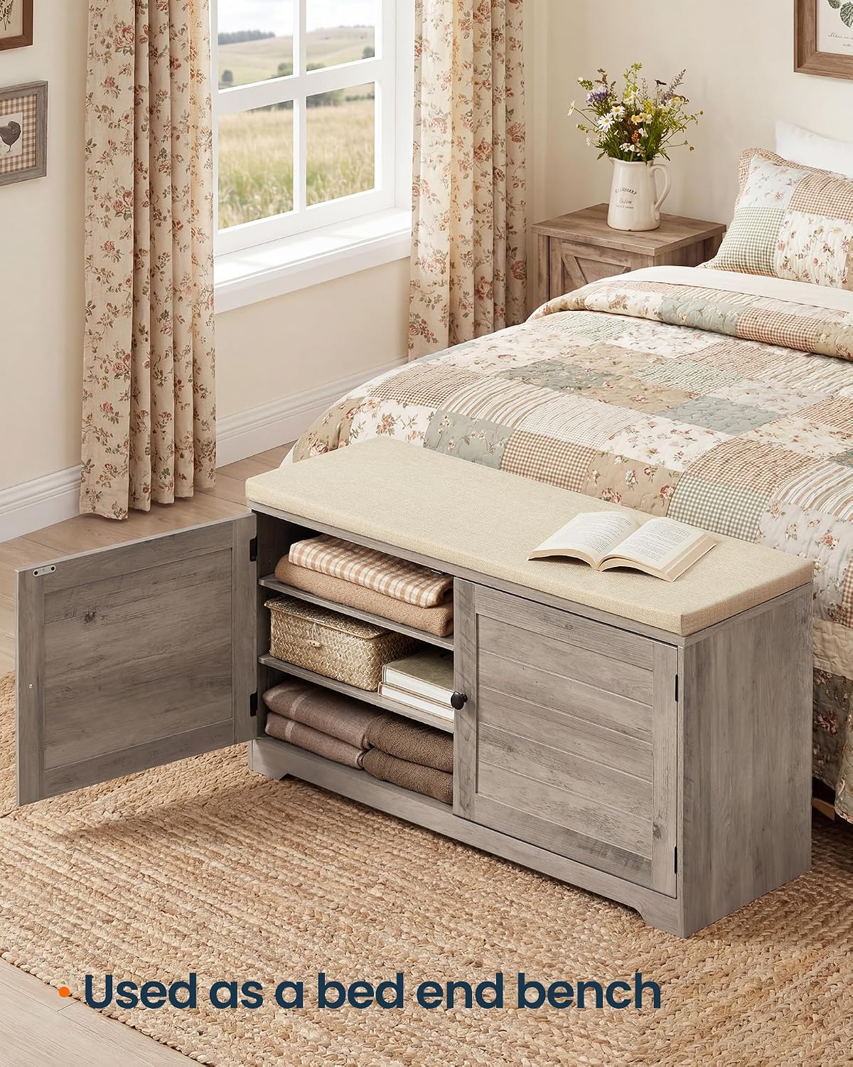 SONGMICS HOME 3-Tier Entryway Bench, Shoe Bench with Padded Seat, for Hallway, Bedroom, 14.2 x 40 x 20.9 Inches, Light Brown and Beige