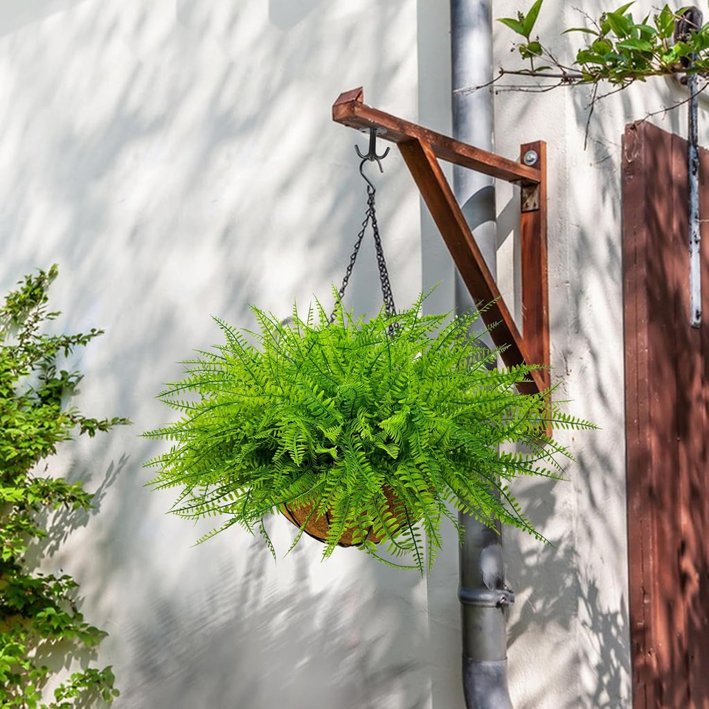 2 Set Artificial Ferns for Outdoors with Coconut Baskets, Fake Hanging Boston Ferns with 12" Coir Pot &Chain,UV Resistant Faux Hanging Persian Grass Baskets for Outdoor Porch Patio Decor