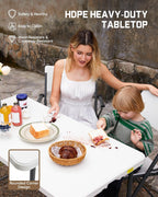 FanttikOutdoor Folding Table 4 Foot, Effortless Quick Adjustable Height Foldable Small Card Table, Fixing Lock, Stable for Party Dining Events Picnic Indoor Outdoor Camping, 1 Pack, Zeta X4 Pro White