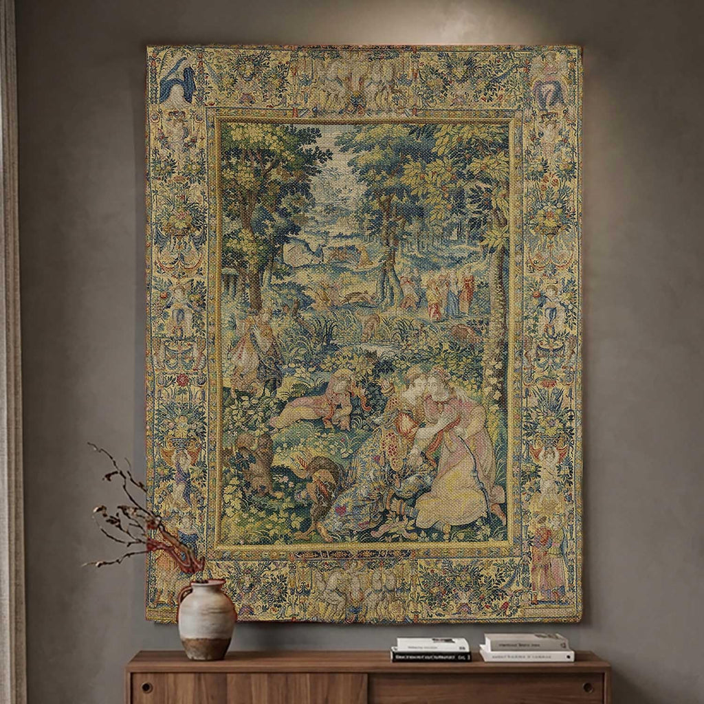 LATETOMT Retro Medieval Tapestry Wall Hanging, Renaissance Garden Scene Art Decor, Cotton Linen Wall Decor for Bedroom Living Room Dorm 39x56in LTMMYW005