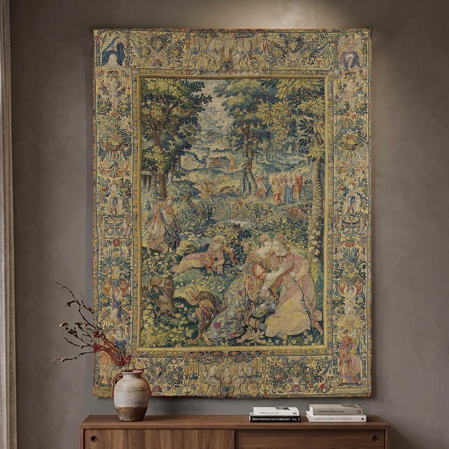 LATETOMT Retro Medieval Tapestry Wall Hanging, Renaissance Garden Scene Art Decor, Cotton Linen Wall Decor for Bedroom Living Room Dorm 39x56in LTMMYW005