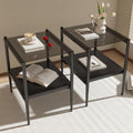 Set of 2 Rectangle Modern Glass End Table,Tempered Glass Top, Sofa Side Table with MDF Storage Shelf and Metal Legs,Modern Table for Living Room and Bedroom,Grey Glass/Black