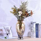 11.8" Tall Blown Amber Gold Glass Vase, Amber Opaque Glass Vase, Unique Design Wide Mouth Art Decoration for Home, Living Room, Dining Table, Pampas Grass Decor (Amber Gold)