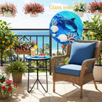 12 Inch Folding Outdoor Side Tea Table, Dolphin Shell Coral Small Accent Tables, Plant Tables Indoor, Garden or Living Room Decor Afternoon Tea Dinner Table, Simple Assembly Cast Iron Plant Stand