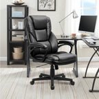 Furmax Office Executive Chair High Back Adjustable Managerial Home Desk Chair, Swivel Computer PU Leather Chair with Lumbar Support (1, Black)