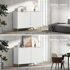LubanNese Fluted Cabinet with Storage, Wooden Unique Sideboard Buffet Cabinet, 2 Doors Modern Furniture for Kitchen, Entryway, Living Room (Ivory, 2 PCS)