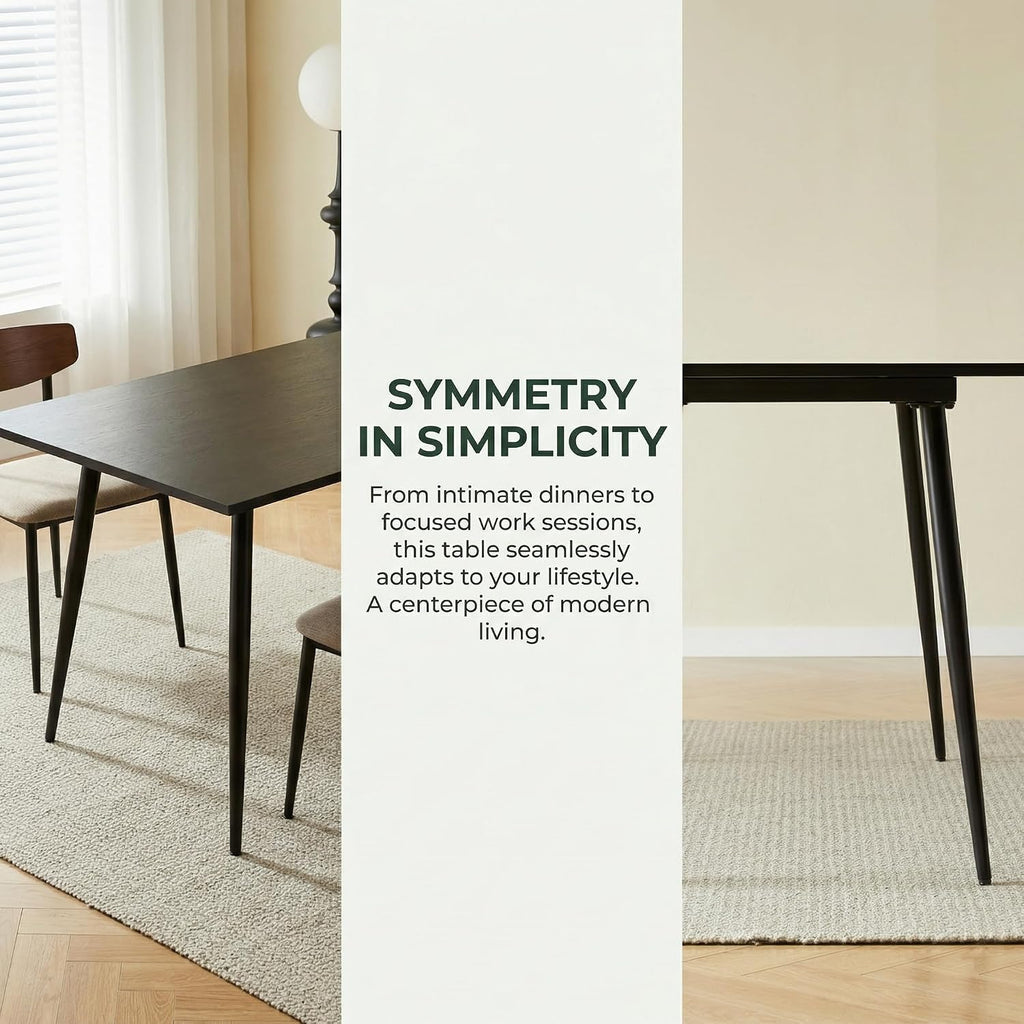 IDS Home Black Wood Dining Table 51 Inch, Rectangular Kitchen Table with Metal Iron Frame, Modern Wood Grain Table for Small Space Apartment