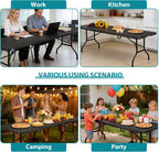 Folding Event Table, Heavy Duty Picnic Table Indoor Outdoor Camping, 8FT Portable w Handle Lock for Banquet, Black