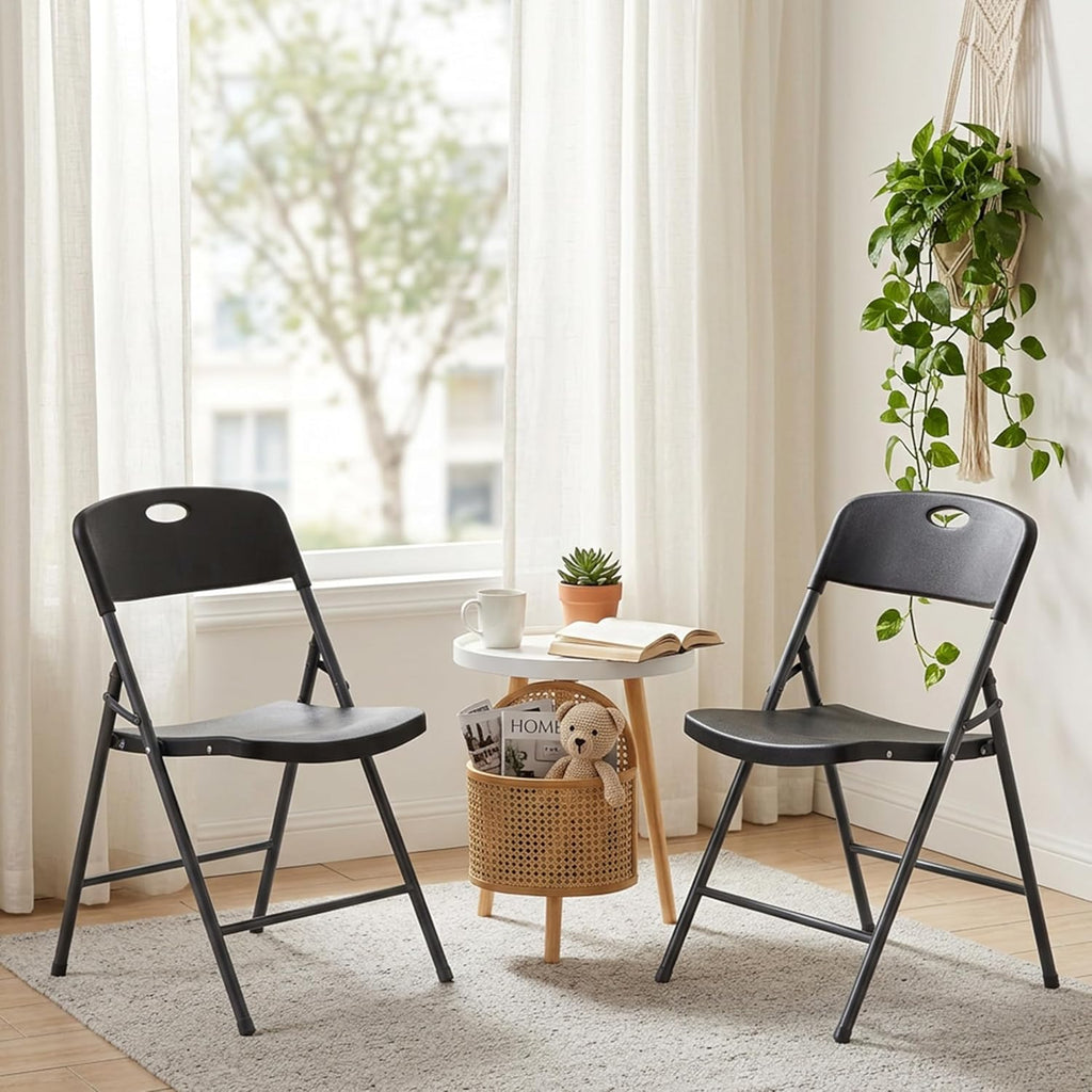 HealSmart Heavy Duty Folding Chairs, 330lbs Capacity Commercial Grade Plastic Chair, 1.7" Ultra-Slim Portable Foldable Chairs for Events & Office, Black, 2 Pack
