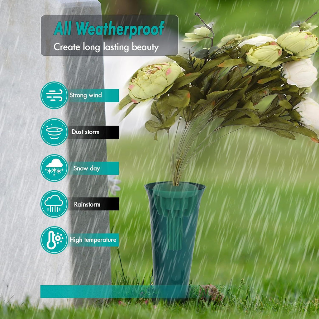 Cemetery Vase Rubber Inserts, Silicone Secure Flowers Holder for Headstone 2 Packs, Green