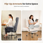 Big and Tall Office Chair, Flip Armrests for Pets & Cross Legged Sitting, Executive Ergonomic Computer Gaming Chair with Foot Rest, Teddy Fleece Wide Seat Reclining Desk Chair, White Vanity Chair