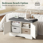 Sweetcrispy 28 Inch Storage Bench with Padded Cushion, Entryway Shoe Organizer Cabinet with 2 Doors and Adjustable Shelves for Hallway, Bedroom, Living Room, and Mudroom, White