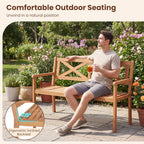 Giantex 2-Person Outdoor Bench, 47" Patio Acacia Wood Loveseat with Slatted Seat, Armrests & X-Shaped Backrest, Wooden Garden Seating for Backyard, Porch, Deck, Poolside