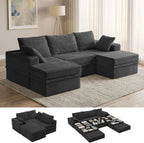 107'' Modular Sectional Sofa, Deep Seat Boneless Couch with Storage | Oversized High-Back for Living Room & RV | With Ottoman | High Density Foam & Corduroy | Tool-Free Assembly | Cozy Dark Gray