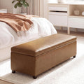 Joveco 47 Inch Storage Ottoman Bench,Tufted Leather Storage Bench with Nailhead Trim for Bedroom (47”,Ochre Yellow)