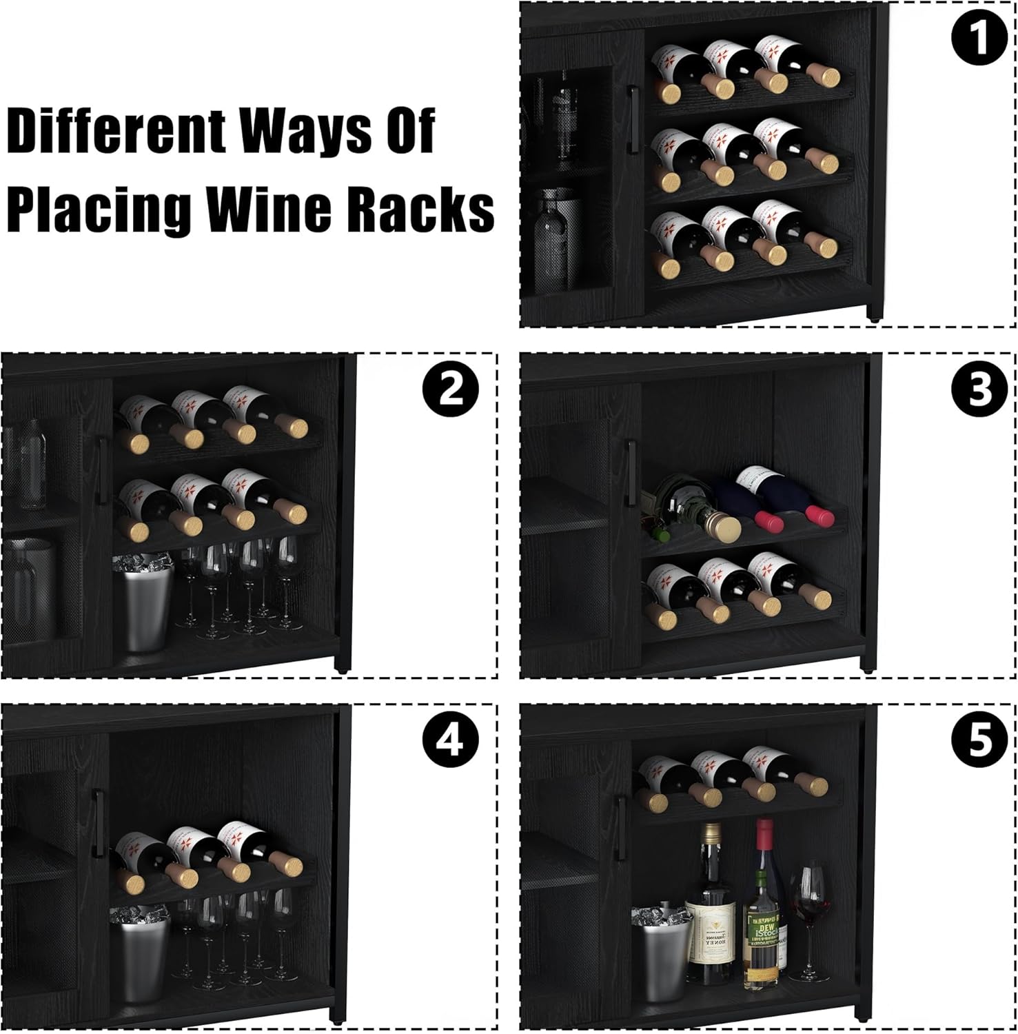 GAOMON Wine Bar Cabinet with Detachable Wine Rack, Bar Cabinet with Storage Space & Glass Holder, Mesh Door, Small Buffet Sideboard for Liquor and Glasses