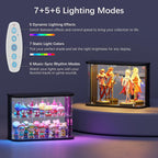 Lvifur Rounded Glass Display Case - for Figures & Collectibles, 2-Tier Curio Display Cabinet with RGB Lights, Small Lighted Display Box with Glass Door, Glass Shelf, Mirror Back, Black