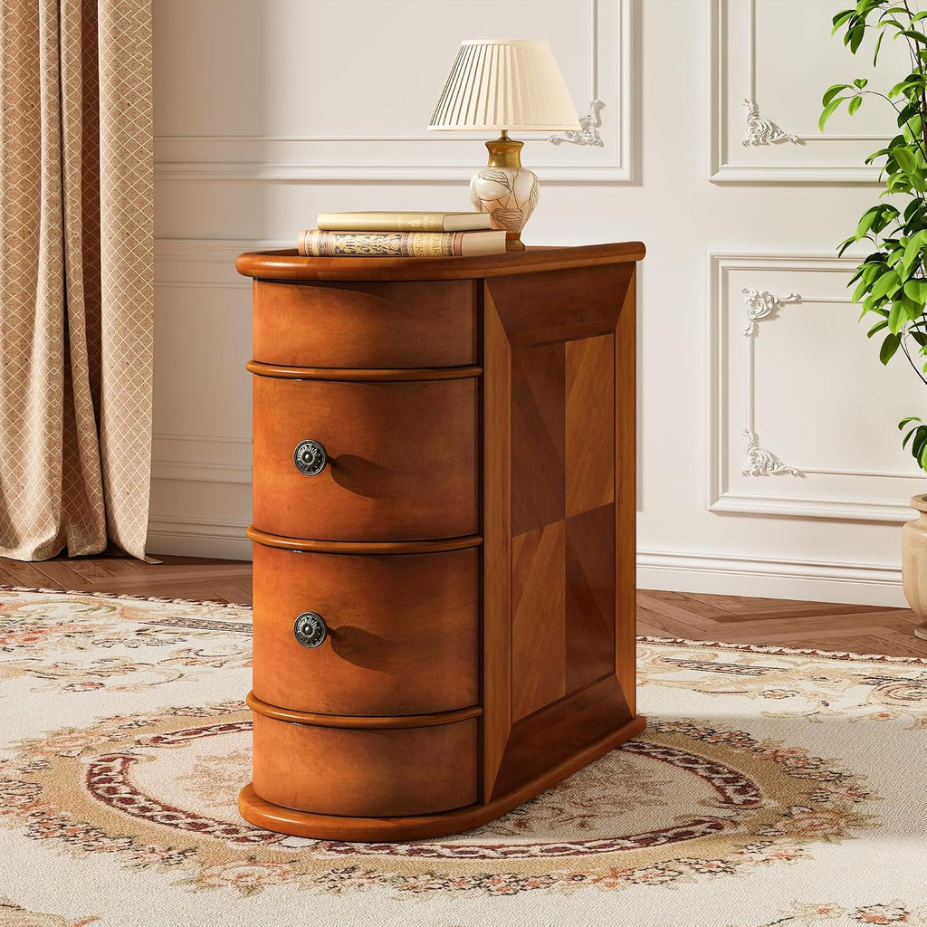 Pipleo Wood End Table with 2 Drawers, No Assembly Required Small Side Table, Vintage Wood Narrow Sofa Side Table for Living Room, Bedroom and Small Space (1-Pack)