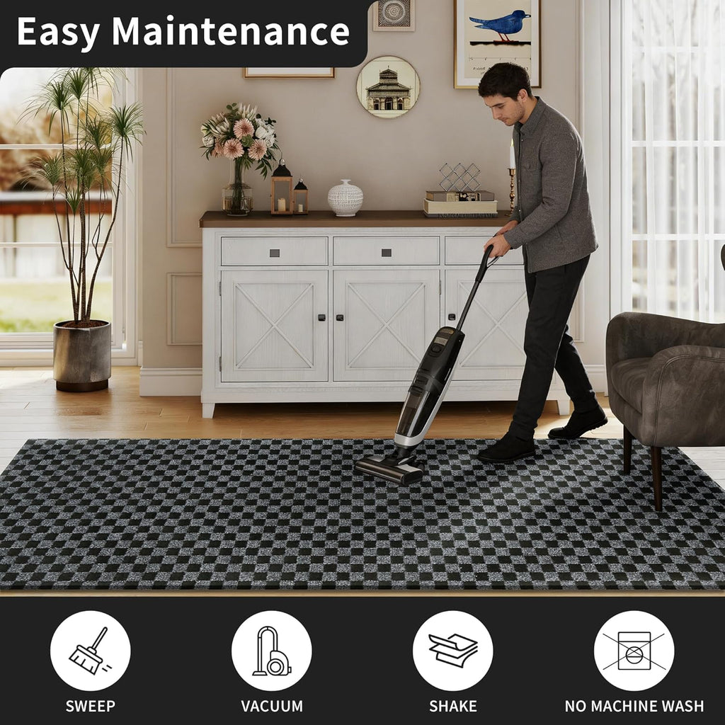 2ft x 6ft Runner Rug, Non Slip Indoor Outdoor Rugs, Waterproof Low Profile Carpet Runners for Hallway Entryway Kitchen Garage Patio Balcony, Custom, Grey Checkered