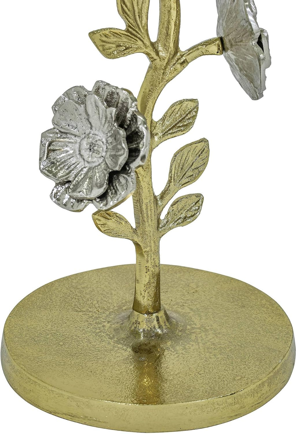 Flower Side Table with Glass Top | Decorative Sculptural End Table | Aluminum Base | Accent Table for Living Room | 16x16x23.75