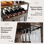 TANGZON Wine Bar Cabinet, Drinks Storage Sideboard with Glass Holder and Removable Bottle Shelf, Freestanding Organizer Cupboard Unit for Home Kitchen