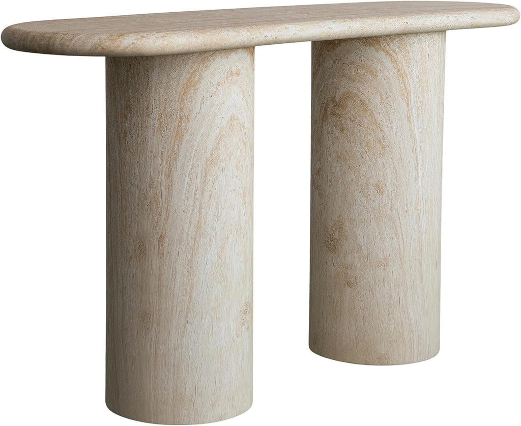 Creative Co-Op Lightweight Eco Stone Rectangle Indoor/Outdoor Table with Travertine Finish, Buff Color