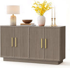 PAPROOS 55" Modern Fluted Sideboard Buffet Cabinet, Space-Saving Storage Credenza for Home Coffee Bar, 4-Door Accent Furniture with Adjustable Shelves for Clutter-Free Living (Brown Gray)