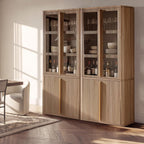 77" Tall Pantry Cabinets with Glass Doors, Fluted Storage Cabinet, Oak 2pcs | Wooden Kitchen Food Cupboard, Adjustable Shelves, Modern Display Storage Closet for Living Room, Dining Room, Office